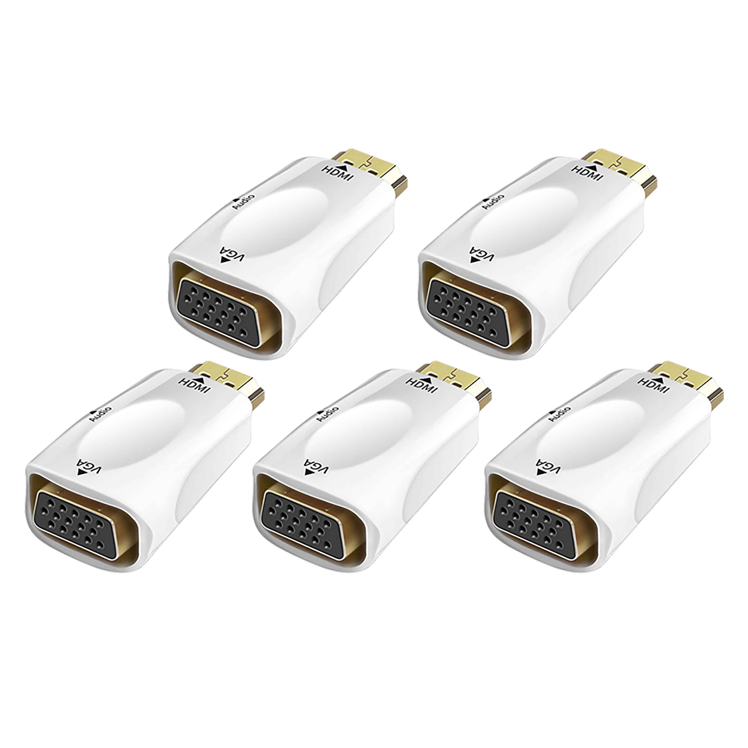 HDMI Male To VGA Female Adapter,With 3.5mm Audio Converter Wire Compatible With PC,Monitor,Projector,1080p HD-White-5pack