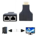 thumbnail image 1 of HDMI Male to Dual Port Female RJ45 Network Extender Adapter Black 2pcs for HDTV PC 1080P, 1 of 4