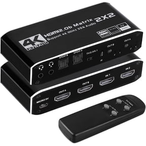 HDMI Matrix 2x2,AUBEAMTO 4K@60Hz HDMI Matrix Switch 2 in 2 Out with IR Remote Control, Support HDMI 2.0b, HDCP2.2, HDR10, Ultra HD, 3D