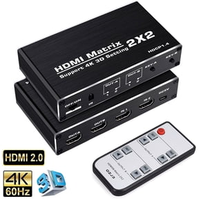 HDMI Matrix 2x2, HDMI Matrix Switch 2 in 2 Out Switcher Splitter Box with IR Remote Control, Support Ultra 4K@60Hz YUV 4:2:0, 4K@30Hz, 3D, 1080P,HDMI 1.4, HDCP 1.4