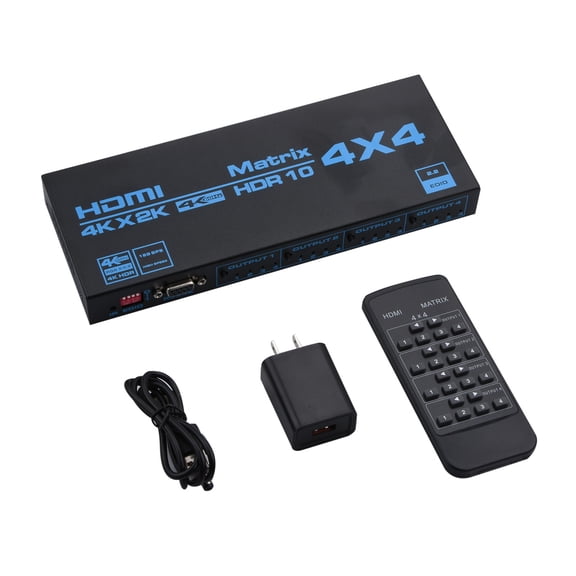 HDMI Matrix 4X4, 4K HDMI Switcher Splitter 4 in 4 Out with EDID Extractor and IR Remote Control 4K@60Hz
