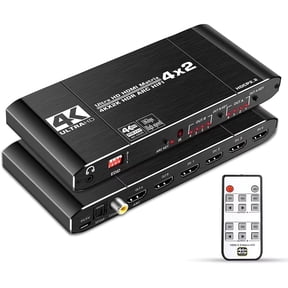 HDMI Matrix Switch 4X2 with ARC, KSRplayer 4 in 2 Out HDMI Video Switcher Optical Toslink SPDIF+Coaxial+3.5mm ARC Audio, Scaler 4K @60Hz 1080P Synch, HDMI Audio Extractor with IR Remote Control
