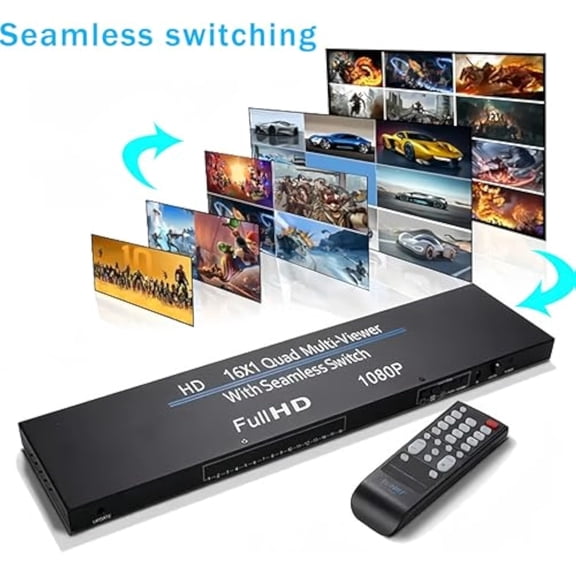 HDMI Multiviewer 16 in 1 Out 1080P Seamless Switch with 4/8/16 Split-Screen, Quad Screen Multi Viewer, Display Multiple HD Signals on One Monitor (1x1/4x1/8x1/16x1 Models Available)