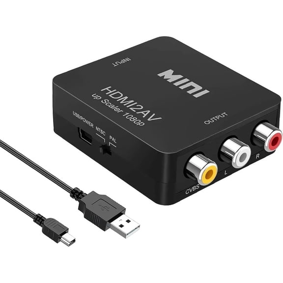 HDMI to RCA, 1080p HDMI to AV 3RCA CVBs Composite Video Audio Converter Adapter Supports PAL/NTSC for TV Stick, Chromecast, Apple TV, PC, Laptop, Xbox, HDTV, DVD-Black