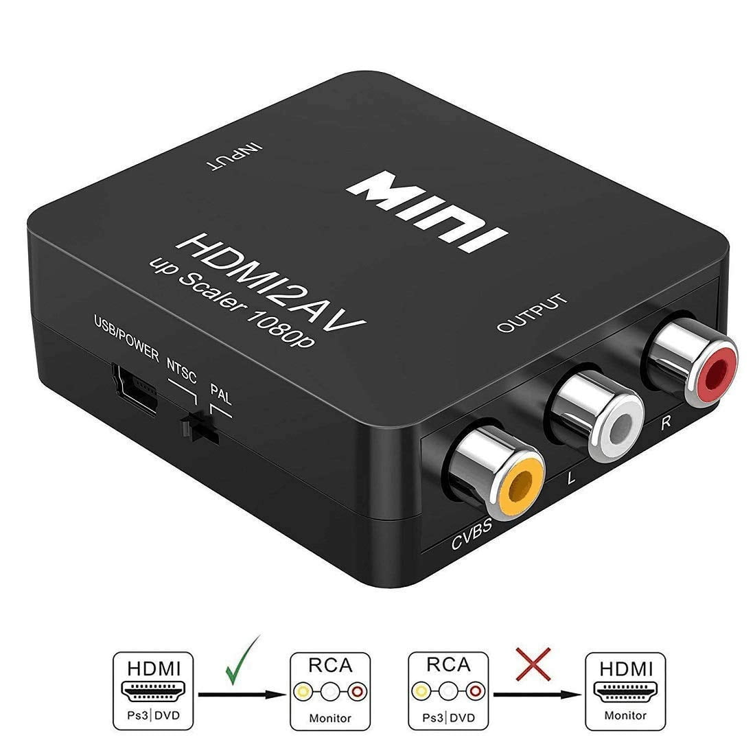Streamcast Adapters HDMI to RCA, 1080p HDMI to AV 3RCA CVBs Composite Video Audio Converter ...