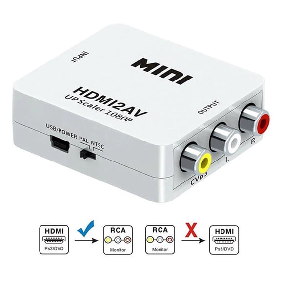 HDMI to RCA Composite Video Audio Converter 1080p HDMI to AV Adapter with PAL/NTSC Support for TV Stick Old TVs DVD Players PC Laptop CVBS 3RCA Output,B
