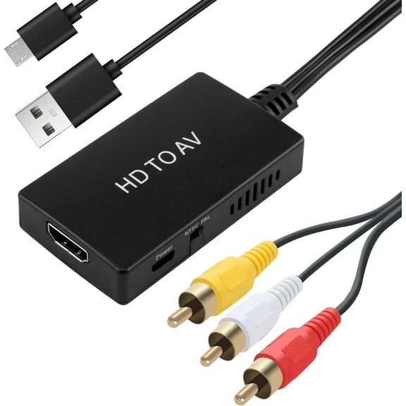 HDMI to RCA Converter AV to HDMI Adapter Composite to HDMI Converter for PS2 PS3 Wii Xbox VHS DVD Supports PAL/NTSC 1080P Output HDMI to AV Converter with RCA Cable