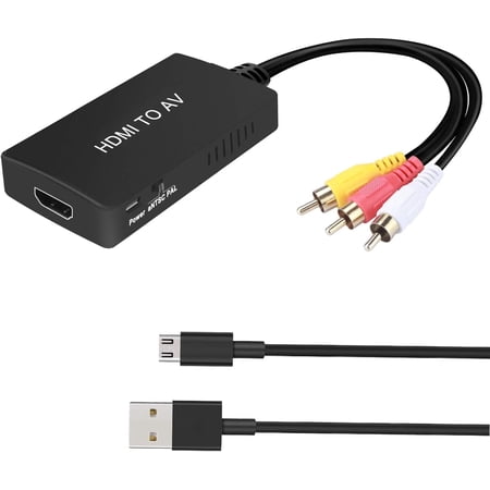 HDMI to AV, KSRplayer HDMI to 3RCA CVBS AV Analog to Digital Converter with 3 RCA Cable