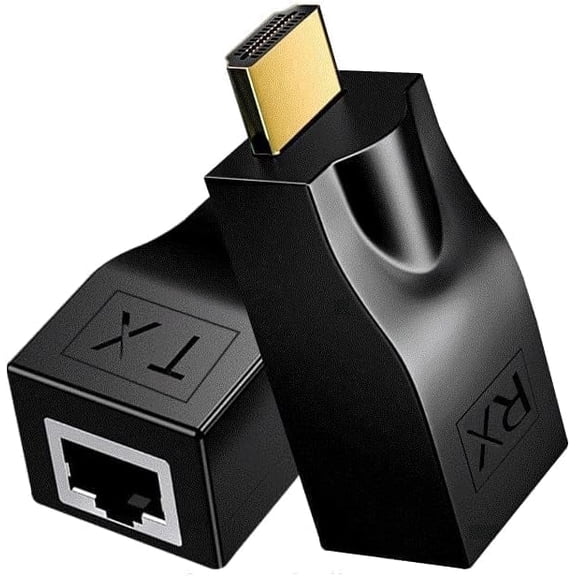 HDMI Repeater to RJ45 Ethernet Network Converter,HDMI Extender Adapter Over Cat5e/6 (2 pcs), 4K HD 1080p can Extend up to 98.5 feet, for HDTV, Set-top Boxes, DVD, PS4, STB, Black