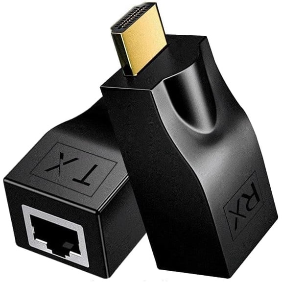 HDMI Repeater to RJ45 Ethernet Network Converter,HDMI Extender Adapter Over Cat5e/6 (2 pcs), 4K HD 1080p can Extend up to 98.5 feet, for HDTV, Set-top Boxes, DVD, PS4, STB, (Black)