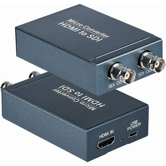 HDMI to SDI Converter, Micro Converter One HDMI in Two SDI Output (with Power Supply Adapter, Audio Embedder Support HDMI 1.3, 3G/HD-SDI Auto Format Detection Extender for Camera CCTV
