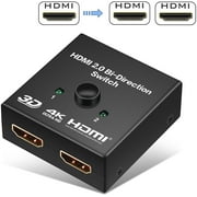 HDMI Splitter 1 in 2 Out, HDMI Switch 4K HDMI Splitter, HDMI Bidirectional Switcher 2 Input 1 Output, Supports 4K/3D/1080/HDCP for HDTV/Blu-Ray Player/DVD/DVR