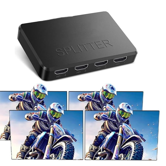 HDTV Splitter 1 in 4 Out 4Kwith Audio Synchronization, HDTV Hub HD Splitter for 4 Monitors Mirror Display Laptop for MacBook PC Desktop, 4 HD(19-Pin Port) Adapter for 4 Monitor Displays Multi-Screen