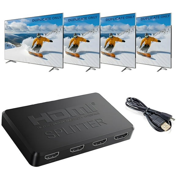 HDMI Splitter 1 in 4 Out 4K with Audio Synchronization, HDMI Hub HDMI Splitter for Dual Monitors Mirror Display Laptop for MacBook PC Desktop, Dual HDMI Adapter for 4 Monitor Displays Multi-Screen