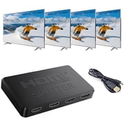 HDTV Splitter 1 in 4 Out 4K with Audio Synchronization, HDTV Hub HD Splitter for 4 Monitors Mirror Display Laptop for MacBook PC Desktop, 4 HD19-Pin Port Adapter for 4 Monitor Displays Multi-Screen