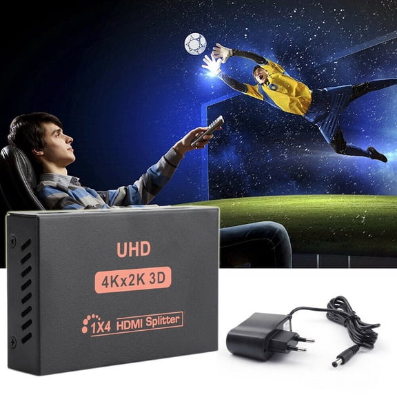 HDMI Splitter 1 in 4 Out,V1.4 Powered 1x4 Ports Box Supports 4K@30Hz Full Ultra HD 1080P and 3D Compatible with PC STB Xbox PS4 PS3 Fire Stick Roku Blu-Ray Player HDTV