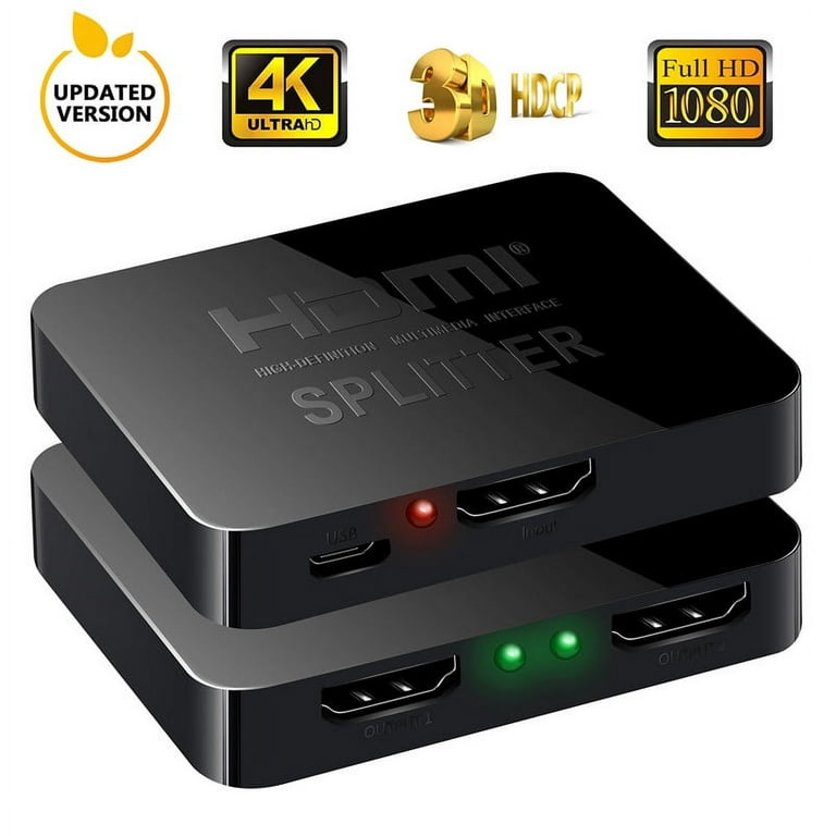 OREI HDMI Splitter 1 in 2 Out - 1x2 HDMI Display Duplicate/Mirror - Powered  Splitter Full HD 1080P, 4K @ 30Hz (One Input To Two Outputs) - USB Cable
