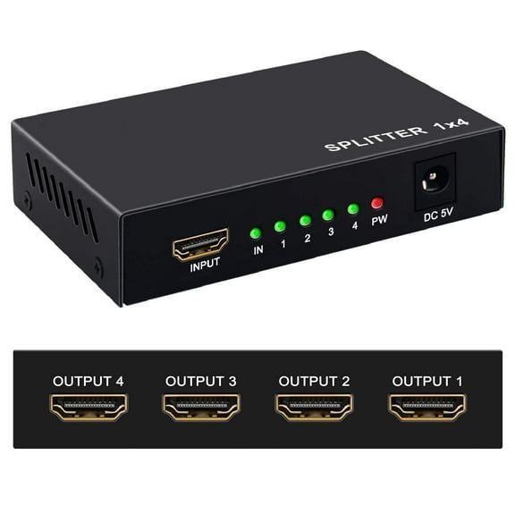 Splitter 1 in 4 Out -4K Hdmi Splitter 1x4 Ports v1.4 Powered 4K/2K Full Ultra HD 1080p US Adapter 3D Support