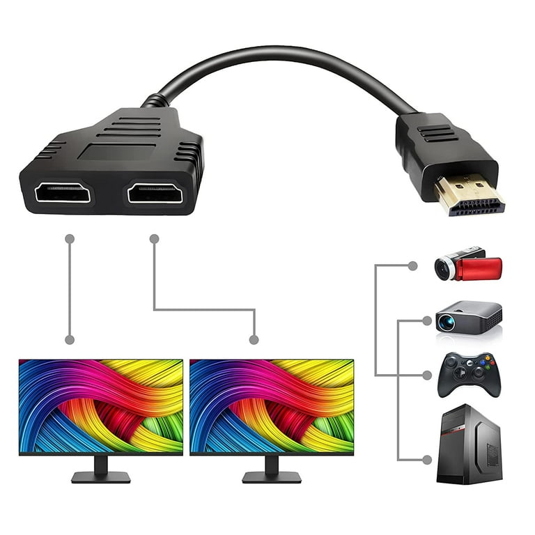 HDMI Splitter Adapter Cable - HDMI Splitter 1 in 2 Out HDMI Male to Dual  HDMI Female 1 to 2 Way for HDMI HD, LED, LCD, TV, Support Two The Same TVs  at