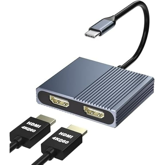 HDMI Splitter for Dual Monitors, Dual HDMI Adapter for 2 Monitors, 4K@60hz Display, USB C to Double Adapter, Splitter Extended Display, Docking Station for Dell/HP/Mac