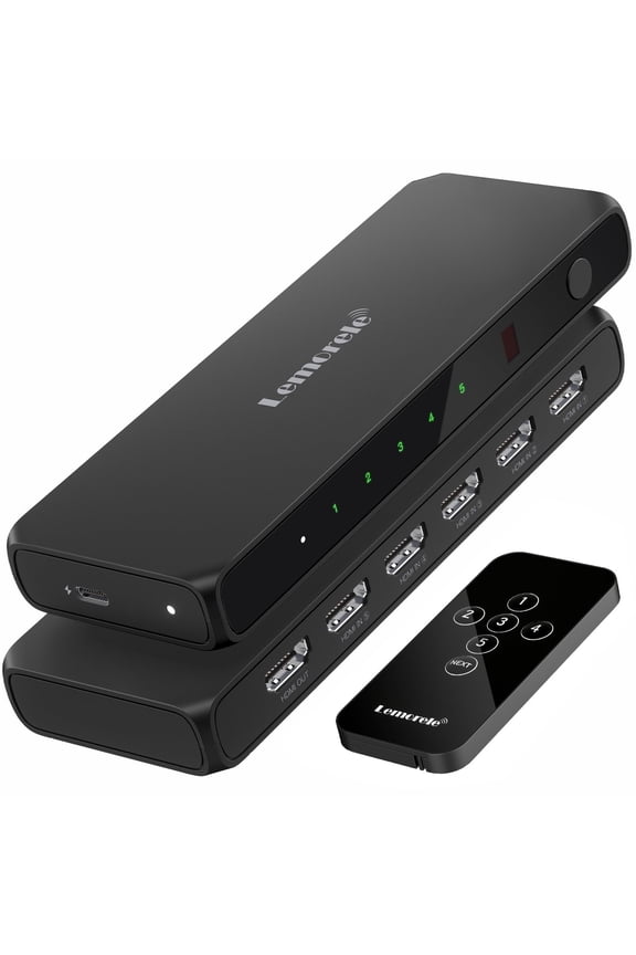 HDMI Splitter HDMI Switcher 5 in 1 Out 4K UHD HDMI Switcher with Remote Control, One-Touch Switching