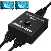 HDMI Splitter HDMI Switcher Bidirectional HDMI Selector Supports 4K/3D/1080P 1 Input 2 Output/2 Input 1 Output Manual Switching Compatible with PS3/PS4/Nintendo Switch/Xbox/DVD Players, etc.