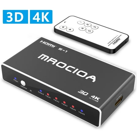 Mrocioa Hdmi Switch hdmi splitter, 5 in 1 out Hdmi switch box with Remote Control for HDTVs Monitors and Projectors
