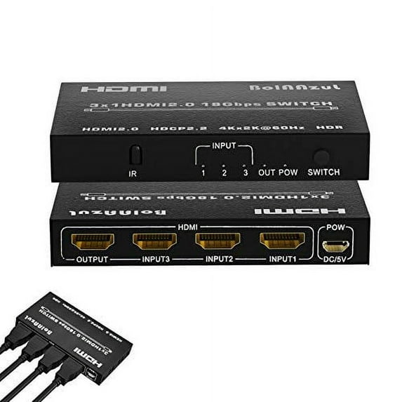 HDMI Switch 144Hz, BolAAzuL HDMI 2.0 Switch HDR Switcher Selector Box 3 in 1 Out with Remote HDMI 3x1 4K Switcher 4K@60Hz, 2560X1440/144Hz, 1080P/144Hz for PS5 PS4 pro Apple TV 4K,PC etc