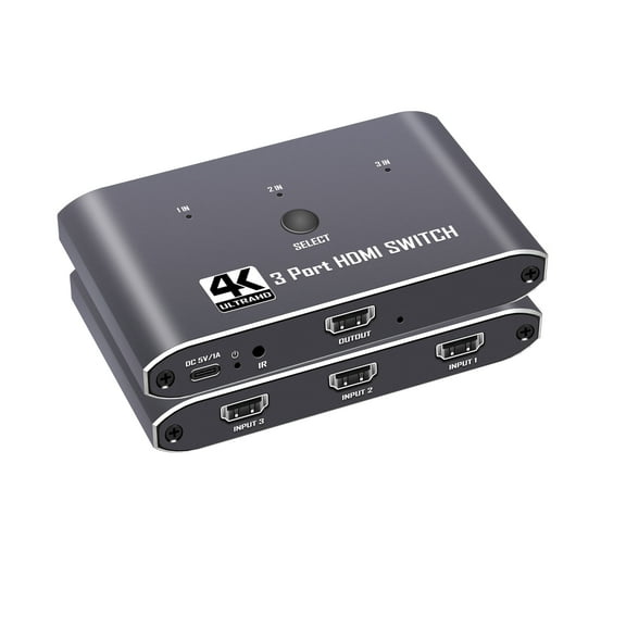 HDMI Switch 3 in 1 Out 4K 60Hz, HDMI Switcher 3x1 with IR Remote Control Support 4K@60Hz, 1080P@240Hz 3D, HDR, HDMI 2.0, HDCP 2.2, Compatible with PS5/ PS4/ PS3, Xbox, TV, DVD etc