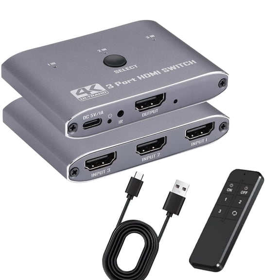 HDMI Switch 3 in 1 Out 4K 60Hz, HDMI Switcher 3x1 with IR Remote Control Support 4K@60Hz, 1080P@240Hz 3D, HDR, HDMI 2.0, HDCP 2.2, Compatible with PS5/ PS4/ PS3, Xbox, TV, DVD etc