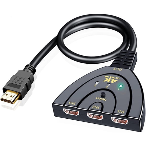HDMI Switch 3 in 1 Out, 4K@60Hz HDMI 2.0 Splitter, 3-Port HDMI Hub Supports Full HD 4K 1080P 3D Player Compatible with Xbox PS5/4/3 Blu-Ray Player Fire Stick Roku