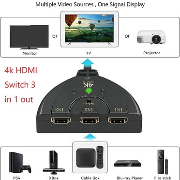 HDMI Switch 4K HDMI Splitter 3 in 1 Out 3-Port HDMI Switcher Selector with Pigtail HDMI Cable with 3 Inputs and 1 Output HDMI Hub Compatible with HDTV, Game Consoles, PC
