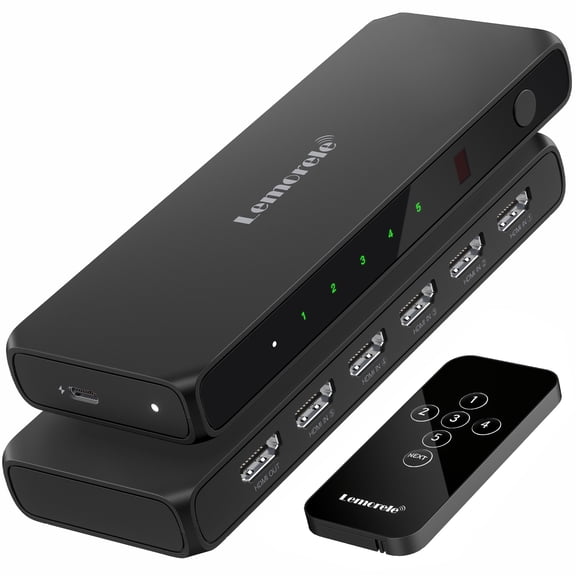 HDMI Switch,4K UHD HDMI Splitter,Lemorele 5 in 1 Out 4K HDMI Switcher with Remote Control, for Laptop, Xbox, Switch, HDTV, Monitor, Projector,One-Touch Switching