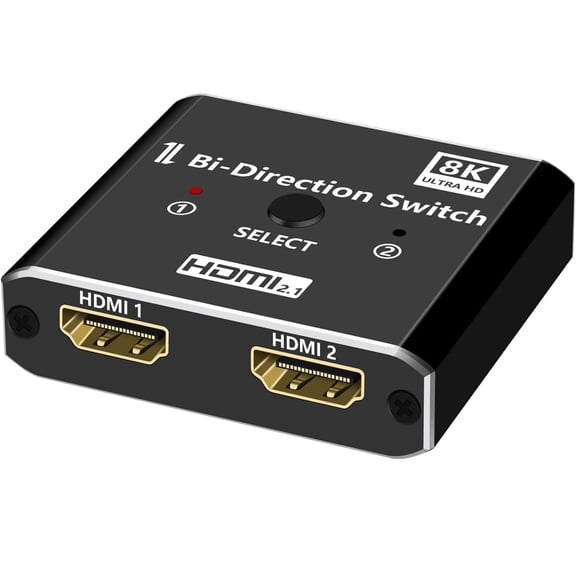 HDMI Switch,8K@60Hz 4K@120Hz Aluminum HDMI 2.1 Switcher 2 in 1 Out, HDM I Splitter Supports HDR10+ 48 Gbps 3D Dolby VRR, HDM I Switcher Compatible with TV PS5/4 B0X Laptops PC Projector