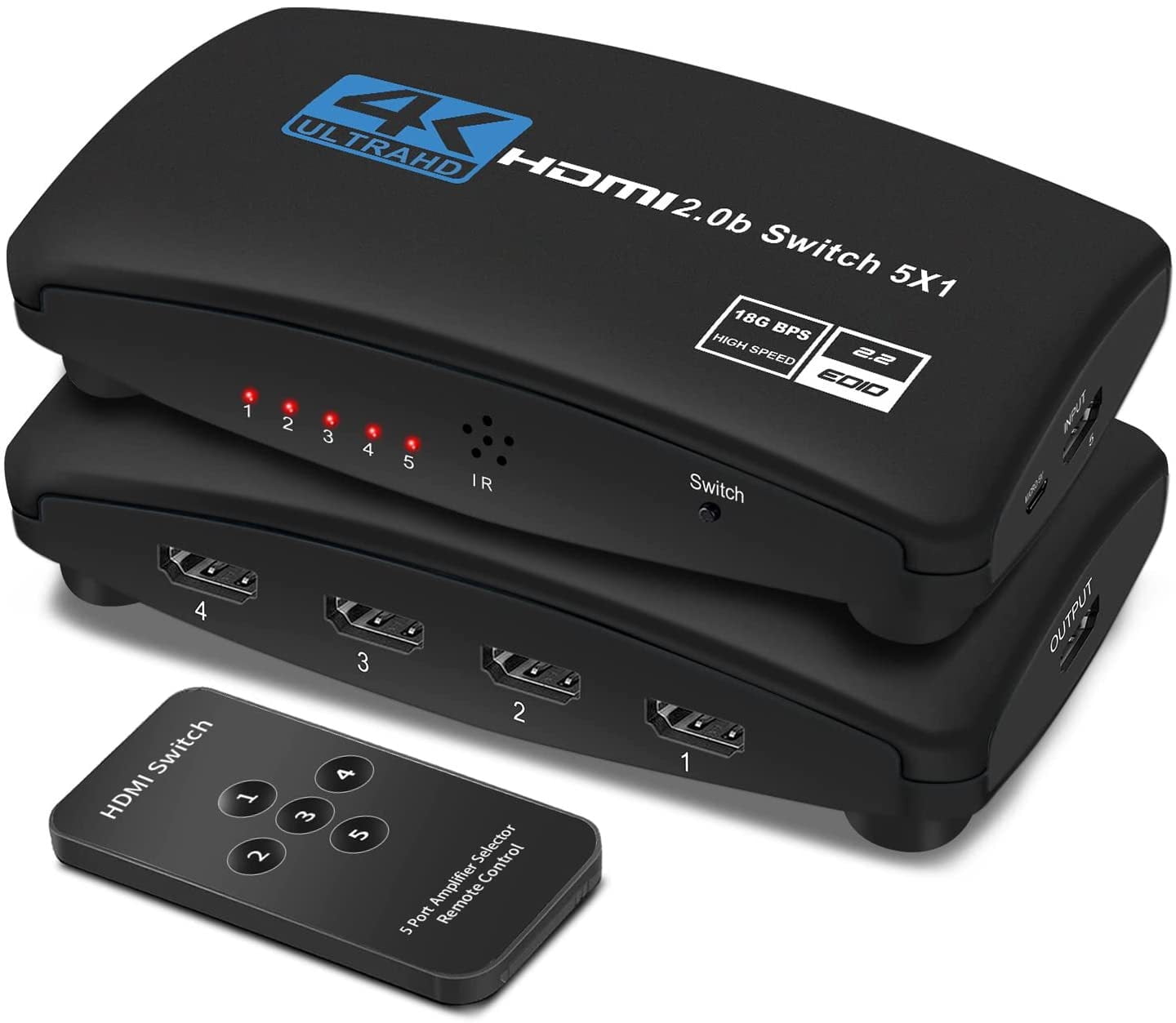 HDMI Switch, AUBEAMTO HDMI Switcher 5 Port HDMI Switch Box with Remote 5 in 1 Out 4K 60hz HDMI Selector, Support UHD HDMI 2.0b, Compatible with PS5, Apple TV, Xbox, Nintendo