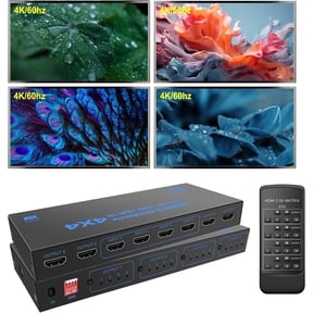 4x4 Matrix HDMI Switch 4K@60Hz, HDMI Splitter 4 in 4 Out with Multiple Ports & Stable Signal, Remote & Button Control, HDMI 1.4 1080P 3D for PS4 PC Camera