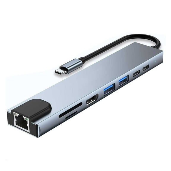 HDMI TV Adapter for Lenovo Idea Tab Pro (2025)/Tab M11 - 8-in-1 USB-C Hub RJ45 Ethernet Port TYPE-C PD Charger Card Reader Audio Video Projector Converter Network