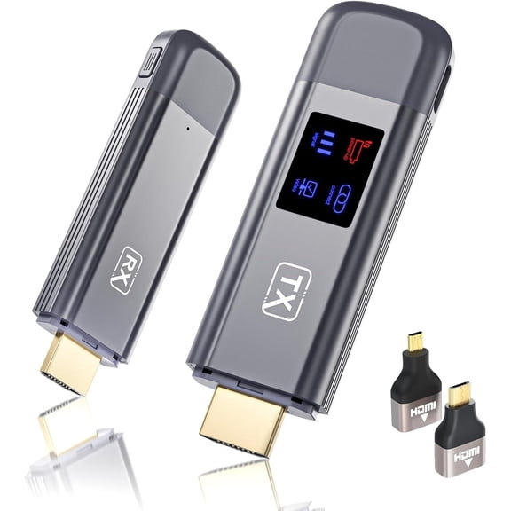 HDMI Transmitter and Receiver,  HDMI Extender, 4K Decode 1080P Output, Metal Housing, LED Display, 100FT Range, 2.4G&5G, for PC/Camera/HDTV/TV Box