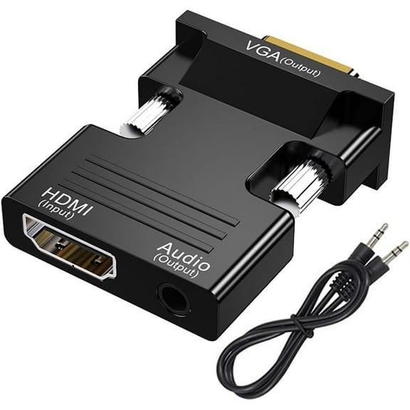 HDMI to VGA, Gold-Plated Adapter (Female to Male) for Computer, Desktop, Laptop, PC, Monitor, Projector, HDTV, Chromebook, Raspberry Pi, Roku, Xbox and More - Black