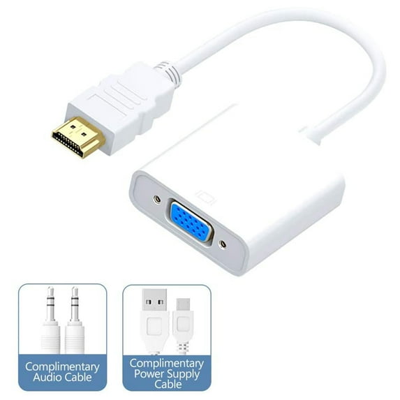 HDMI to VGA Adapter Converter, HDMI Female to VGA Male Adapter with 3.5mm Audio Port and Micro USB Power Cable, Compatible for Computer, Desktop, Laptop, PC, Monitor, Projector ( White)