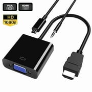 HDMI to VGA Adapter with 3.5mm Aux Audio Port Gold-Plated Connectors Audio Cable for Computer, Desktop, Laptop, PC, Monitor, Projector, HDTV, Chrome Book, Raspberry Pi, Roku, Xbox VGA F/M - Black