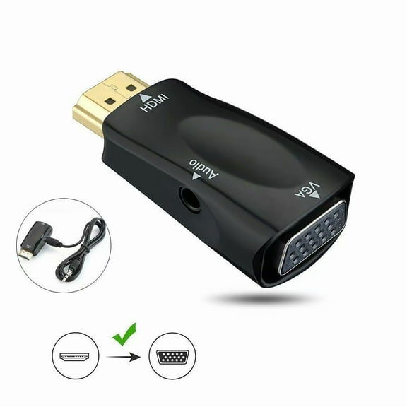 HDMI to VGA Adapter with Audio, Gold-Plated 1080P HDMI to VGA Converter (Male to Female) with Micro USB and 3.5mm Audio Port Cable for Computer, PC, Desktop, Laptop, Monitor, Projector, HDTV