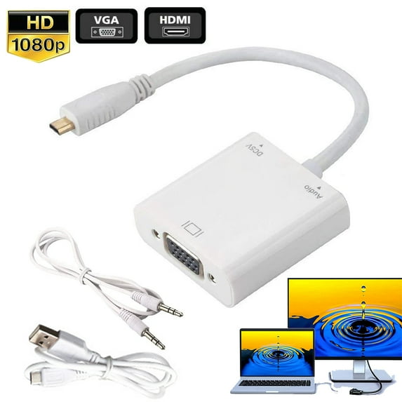 HDMI to VGA Adapter, HDMI-VGA 1080P Converter with 3.5mm Audio Jack and USB Power Supply for HDMI Laptop, PC, PS4, Blue Ray Player, Raspberry Pi, Xbox to VGA Monitor, Projector and More - White
