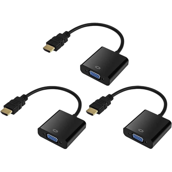 HDMI to VGA, Gold-Plated HDMI to VGA Adapter (Male to Female) for Computer, Desktop, Laptop, PC, Monitor, Projector, HDTV, Chromebook, Raspberry Pi, Roku, Xbox and More - Black, 3 Pack