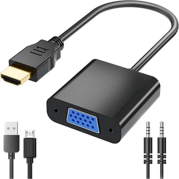 HDMI to VGA,Gold-Plated Uni-Directional HDMI Male to VGA Female Adapter For Computer,Desktop,Laptop,PC,Monitor,Projector,HDTV,Xbox,Support 4K 1080P-Black