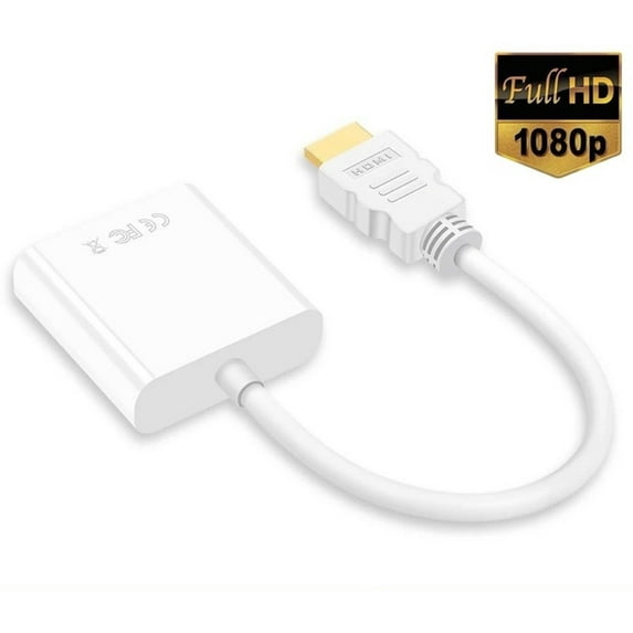 HDMI to VGA, Gold-Plated HDMI to VGA Adapter (Male to Female) for Computer, Desktop, Laptop, PC, Monitor, Projector, HDTV, Chromebook, Raspberry Pi, Roku and More - White