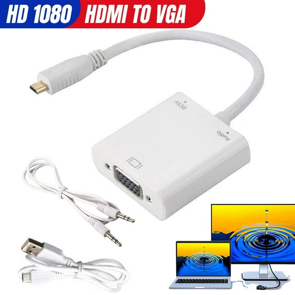 HDMI to VGA,Gold-Plated HDMI to VGA Adapter (Male to Female) With 3.5mm Audio Compatible for Computer, Desktop, Laptop, PC, Monitor, Projector, HDTV, Raspberry Pi, Roku, Xbox, PS4, Mac Mini