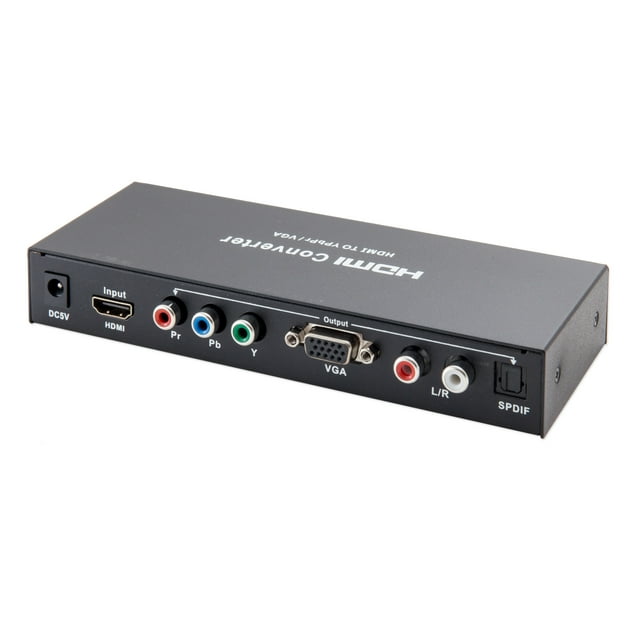 HDMI to VGA+YPbPr+Audio Converter, Input Signal Connection (HDMI), Output Signal Connections (YPbPr, VGA), Output Audio Connections (L/R Analog, SPDIF), Video Output up to 1080p, Black Color
