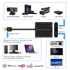 HDMI Video Capture Card HDMI to USB 3.0 Device, Full HD 1080P 60fps Live Game Capture Recording Box