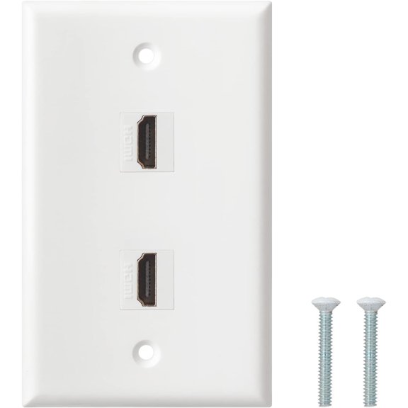 HDMI Wall Plate, 2 Port 4K HDMI Keystone Female to Female Wall Plate-White